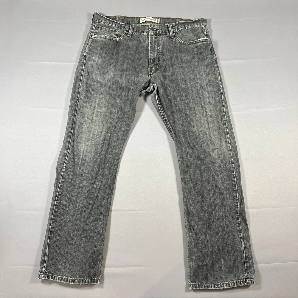 Levi's‎ 514 Jeans Mens 38x34 Gray Denim Cotton Red Tab Streetwear Slim Straight